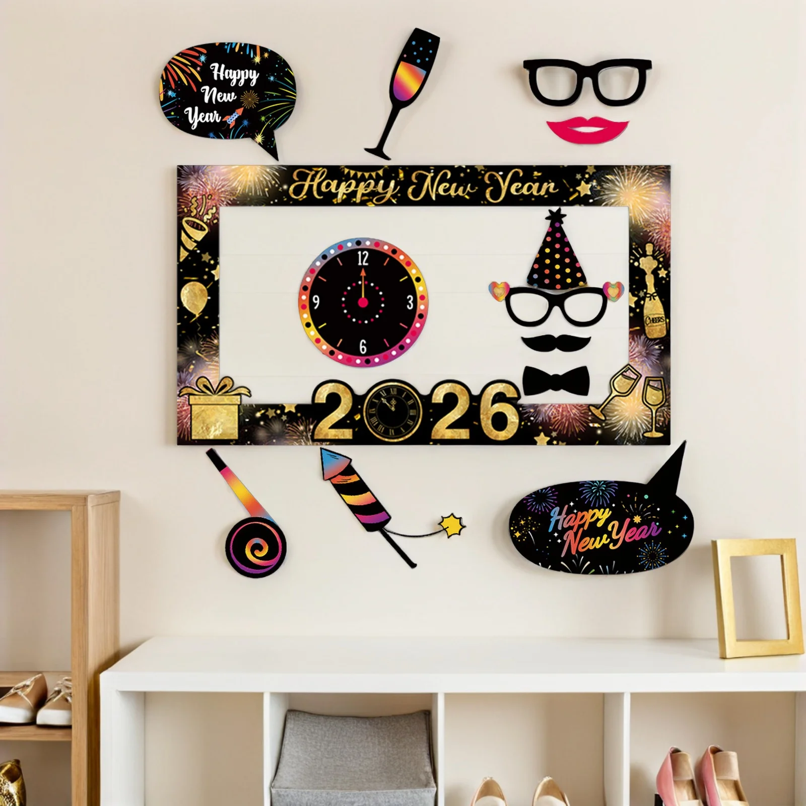 

1 Set New Photo Frame Props: 2026 Happy New Year Party Accessories Spring Festival Decoration Snake Year Eyeglasses Sign Foam
