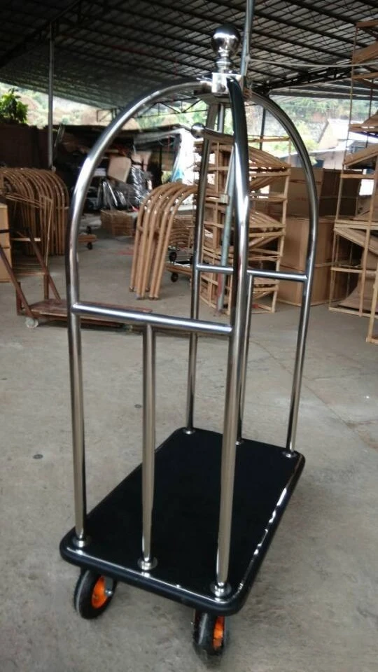 Golden Top Hotel Lobby Luggage Cart Hotel Lobby Hand Push Luggage Cart Titanium Stainless Steel Small Golden Top Luggage Cart