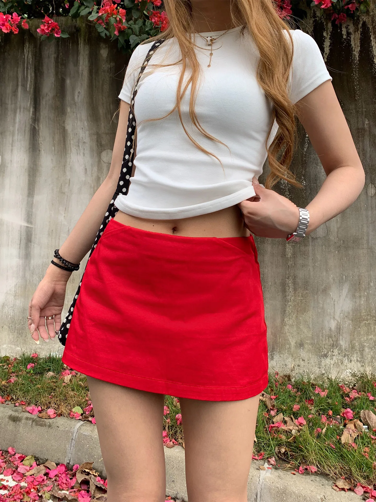 

Сексуальная красная юбка А-силуэта для женщин: весенне-летняя повседневная миди-юбка из смесового хлопка с эффектом похудения и внутренней вставкой на средней талии