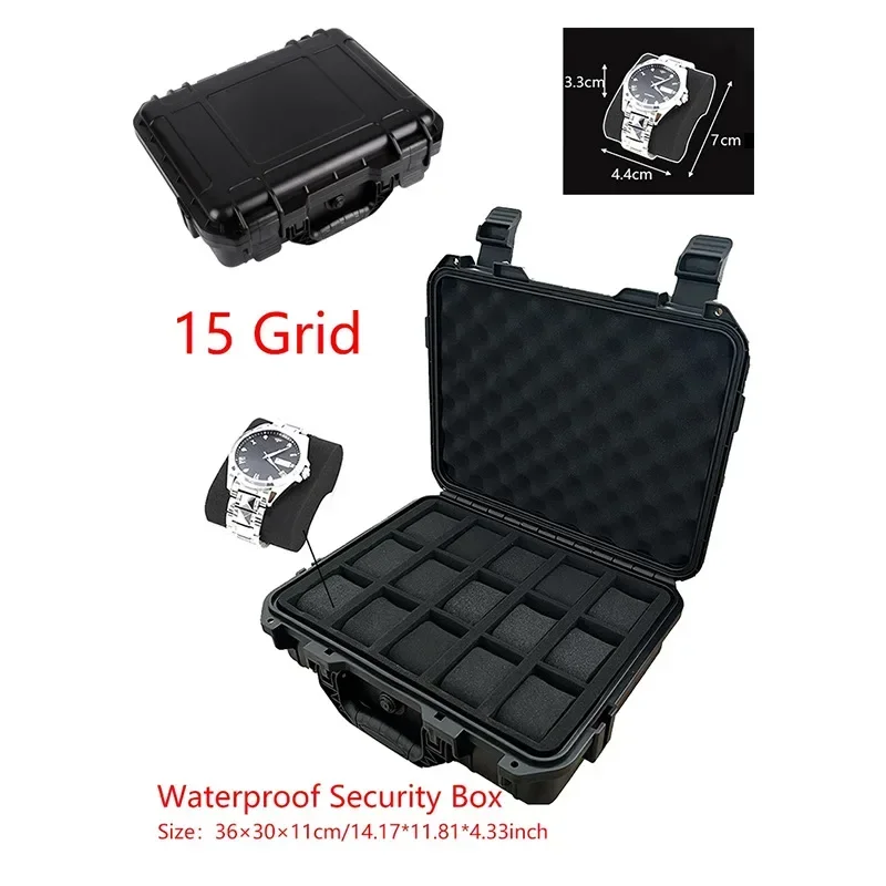 15 Grids Watches Box Waterproof Storage Boxes Watch Display Stand Portable Security Watch Case Storage Box Rolex Men's Organizer