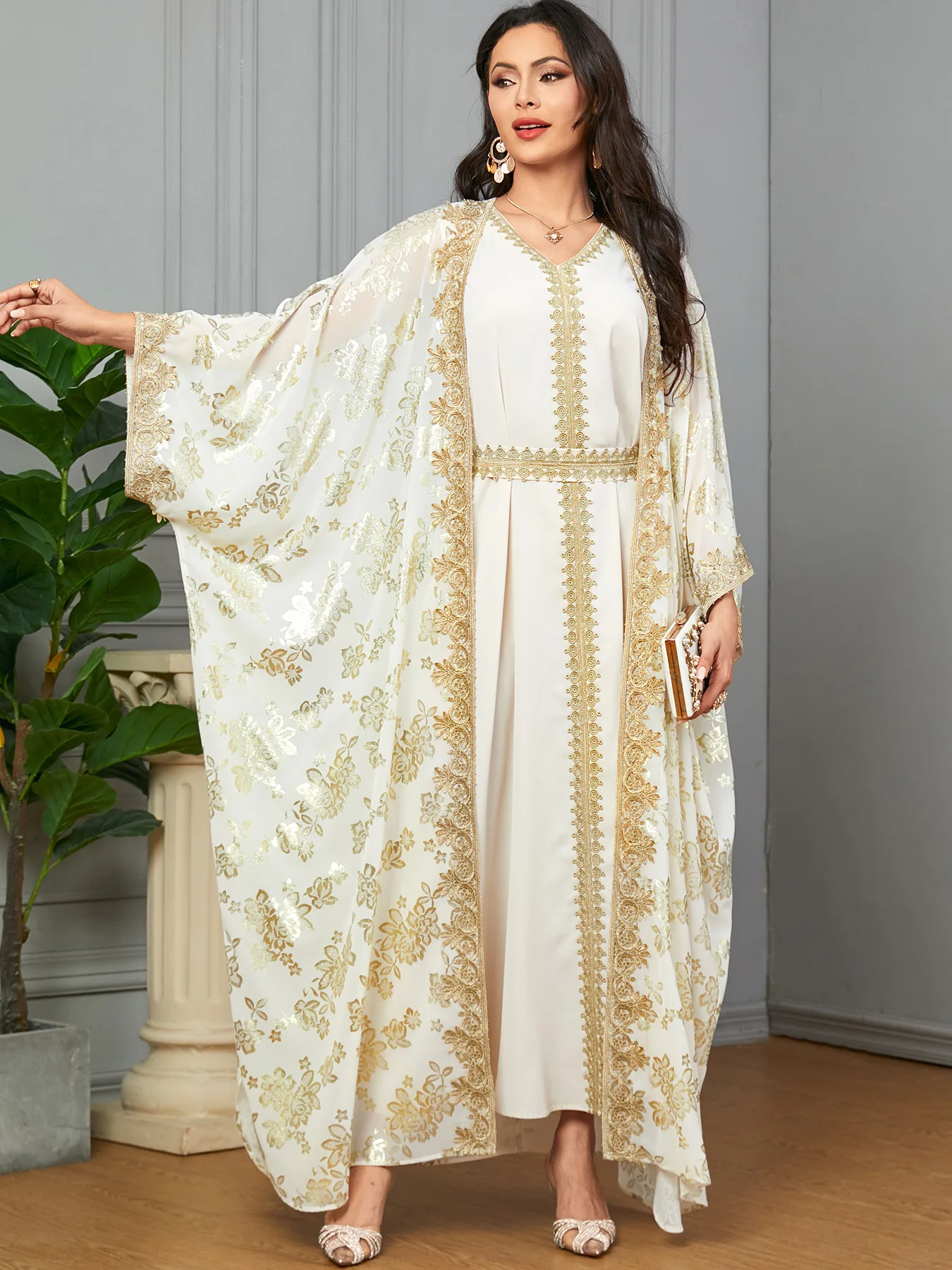 

Kimono Open Abaya Women Muslim 2 Pieces Set Dubai Turkey Kaftan Evening Dress Kebaya Islam Jalabiya Caftan Marocain Femme Kebaya