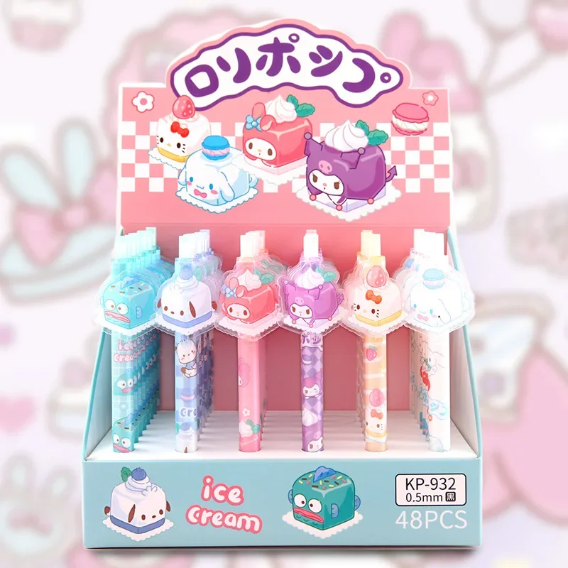 36Pcs/Box Acrylic Cartoon Dessert Cake Party Sanrio Pochacco Mymelody Kuromi Cinnamoroll hangyodon Gel Pen kids Stationery gift