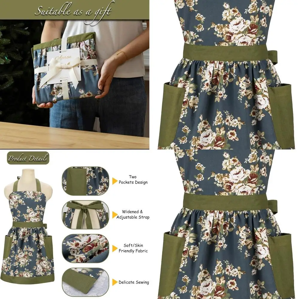 

Women's Vintage Cooking Aprons with Pockets for Baking and Gardening, Perfect Christmas Gift