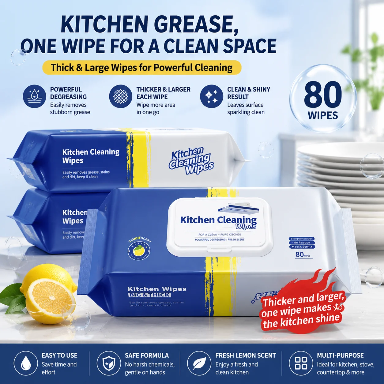 Lingettes dégraissantes pour la cuisine, super puissantes, plus grandes et plus épaisses, utilisées pour nettoyer les taches, lingettes spécialisées pour essuyer l'huile
