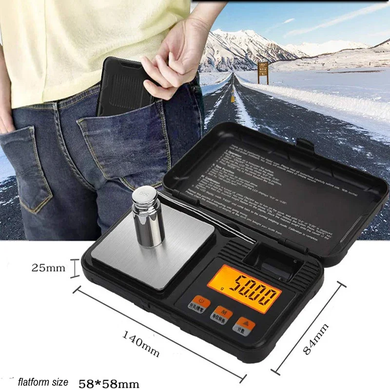 50g/0.001g or 200g/0.01g Pocket Digital Mini Scale Milligram Precise Graduation Electric 50g/200g Calibration Weight Tweezer