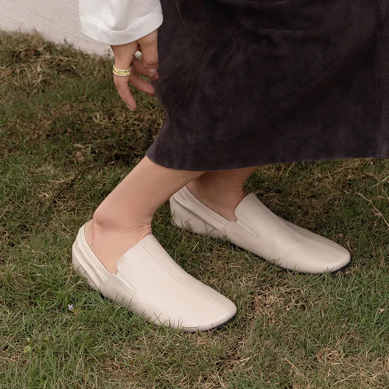 أحذية نسائية ربيع جديد البغال أحذية بسيطة غير رسمية جلد الغنم جولة تو لينة الشقق كوريا نمط اليدوية أحذية أساسية مريحة #4