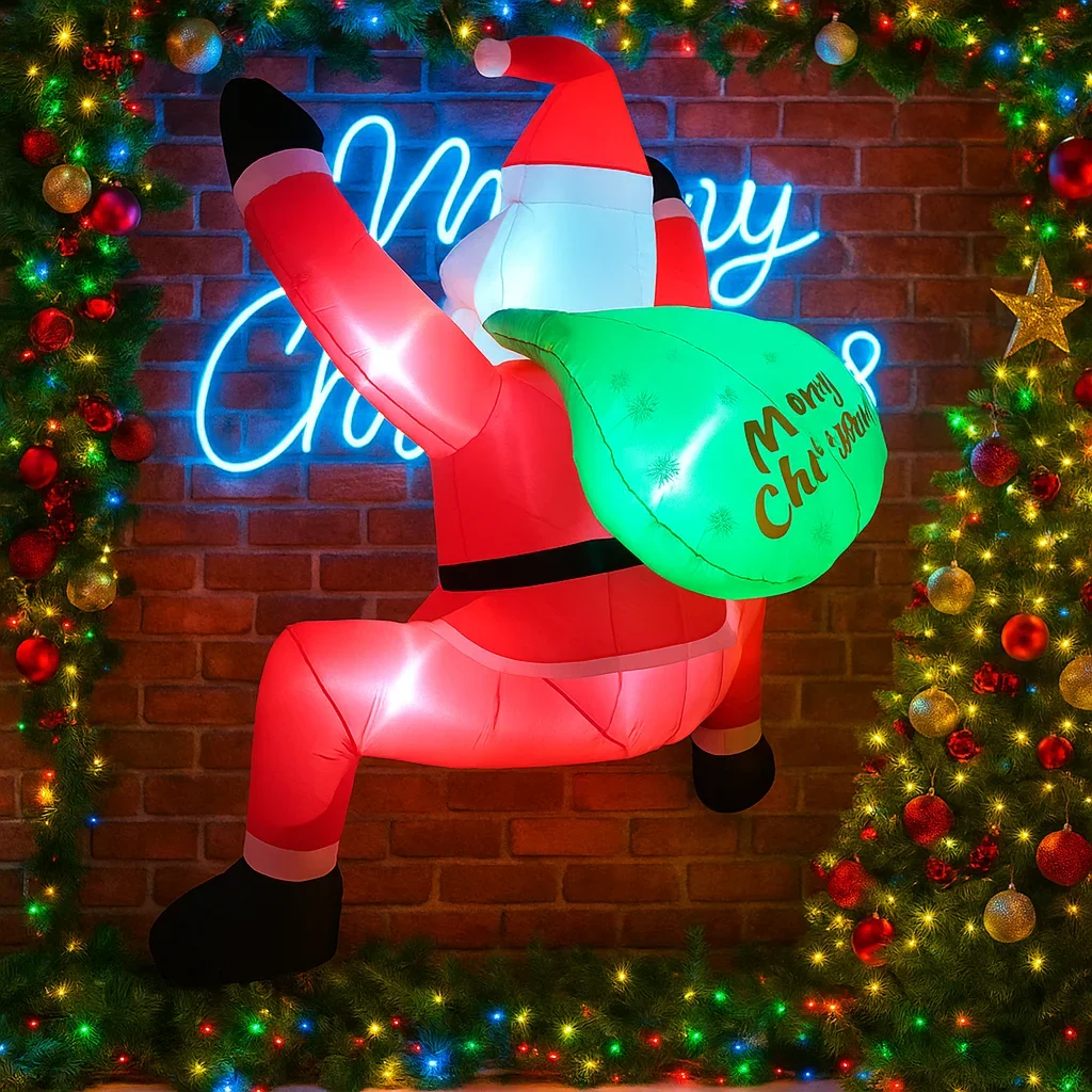 1,8 м/5,9 фута надувной Санта-Клаус с рождественскими шариками, светодиодные игрушки для домашнего декора, двор, Рождество, уличное праздничное освещение, орнамент