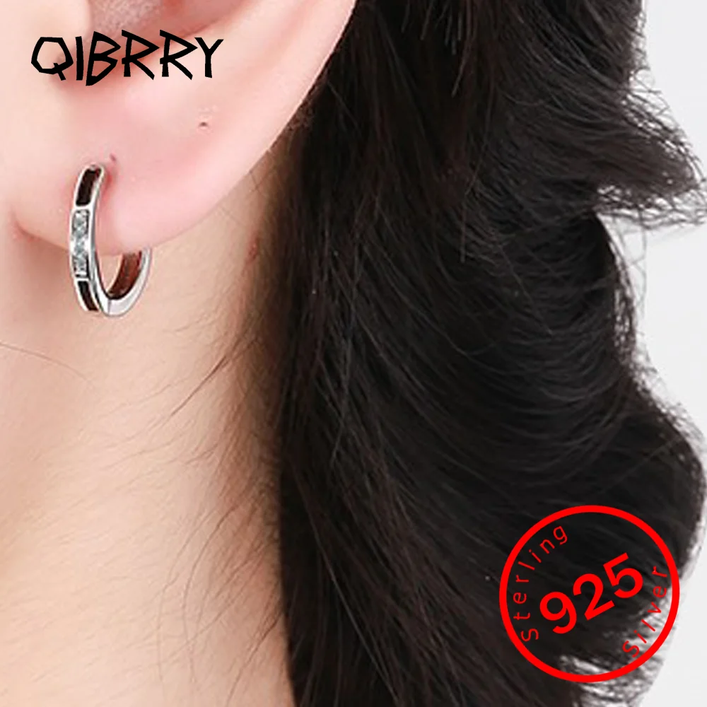 

Black Earring For Women Classic High Quality Jewelry New Stamp 925 Sterling Silver crystal Hoop Earrings
