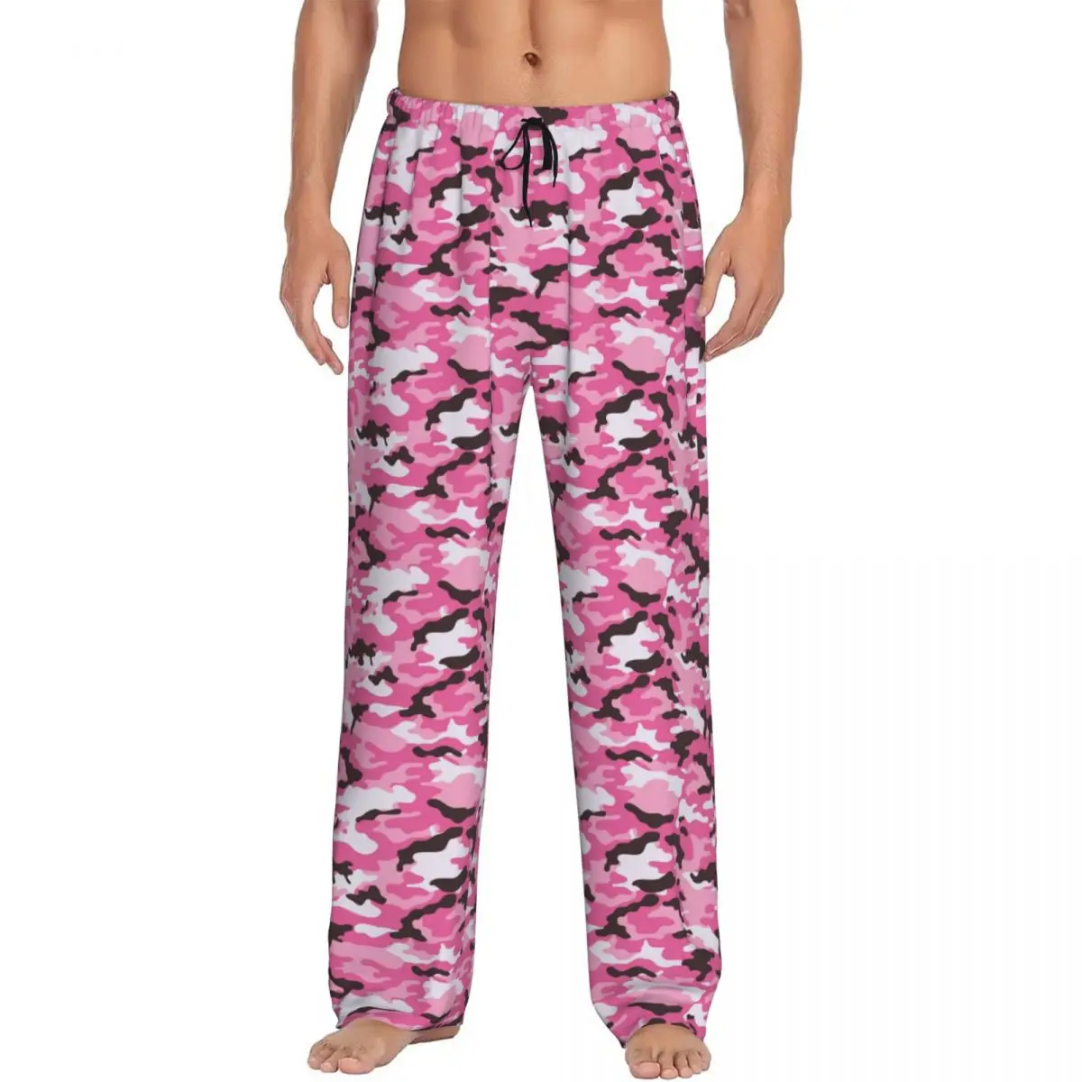 Men's Pink Stripe Camo Pajama Pants Custom Printed Tactical Camouflage Sleep Sleepwear Bottoms with Pockets