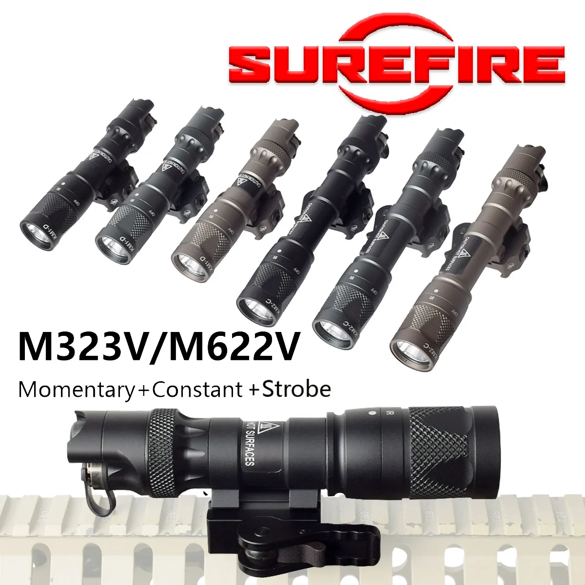 

Tactical Surefire M323V M622V IR QD Mount Weapon Gun Light Momentary Constant Strobe Infrared Airsoft Rifle Torch 20mm Rail