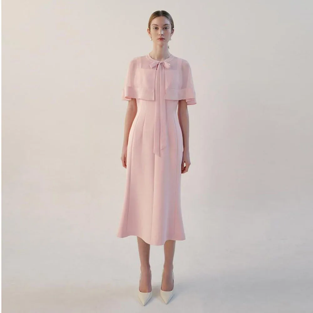 

Красивые шифоновые вечерние платья с квадратным воротником, Русалка, чайная длина, накидка без рукавов, женские платья для особых случаев, элегантные 2025