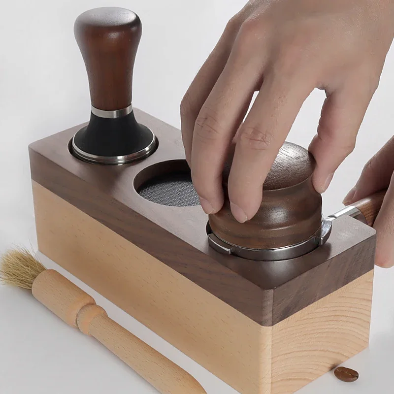 Wood Coffee Tamper Mat Station Stand Portafilter Holder Support Base Rack for 51MM/58MM Espresso Accessories for Baristas