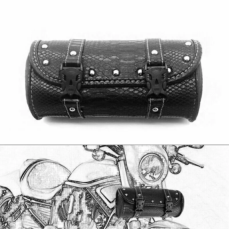 Motorcycle Fork Bag Leather Saddlebags Tool Bag Storage Pouch Barrel Shape Handlebar Front Fork Bag Motocross Mini Hanging Bag