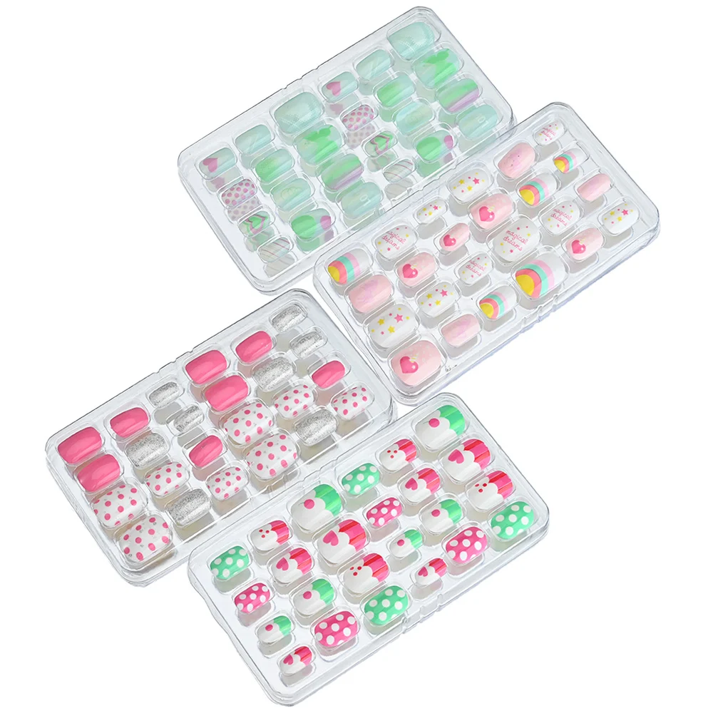 24 ピース/箱子供漫画ネイルチップカラフルな人工偽爪かわいい子供女の子フルカバーショート偽ネイルアートキット *