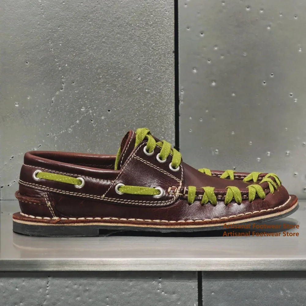 Cross-Strapped Brown/black Leather Shoes Vintage Square-Toe Derby Shoes Flat-Soled Loafers Trendy Multi-Colors Men's Shoes