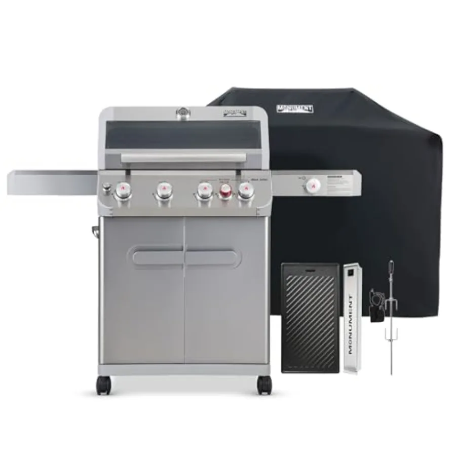 

Уличный газовый гриль из нержавеющей стали с 4 конфорками, 62 000 BTU, для патио и сада, с боковой конфоркой, модель Mesa415BZ
