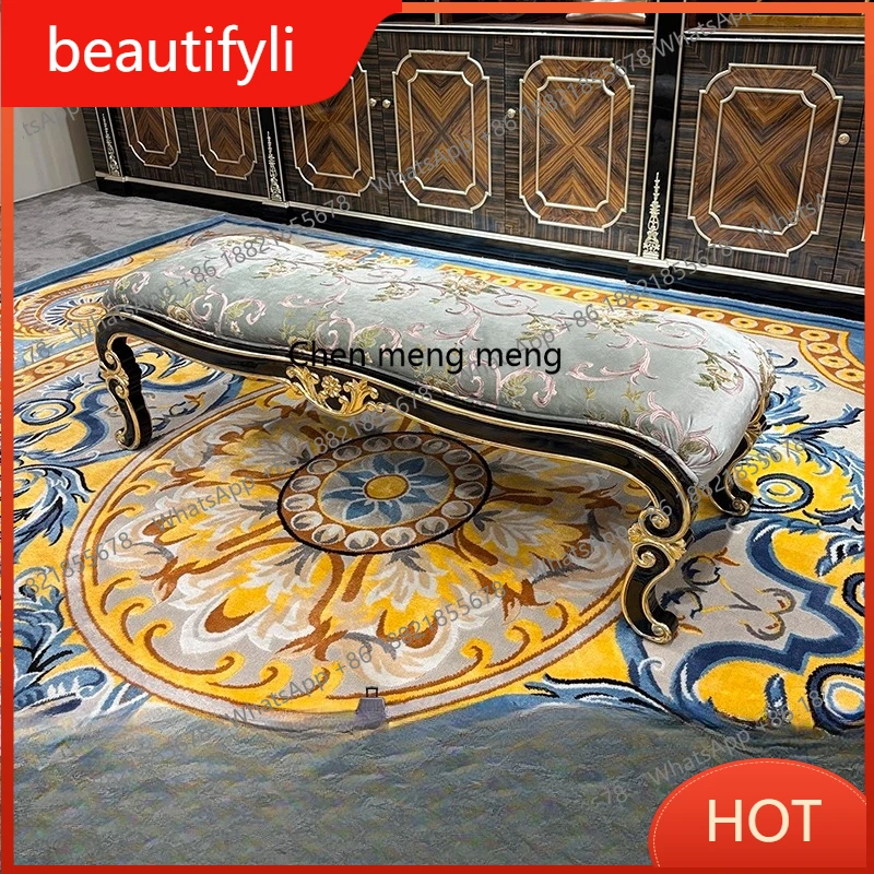 

A139 French solid wood bedside stool bedroom bed sofa shoe changing stool luxury bedside bench