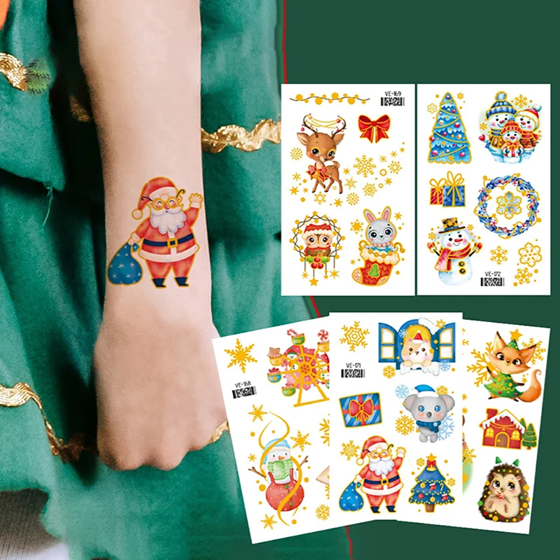 Christmas Tattoo Stickers Children Kids Cute Cartoon Transfer Face Arm Body Art Tattoo Decors Festival Party Makeup Decals