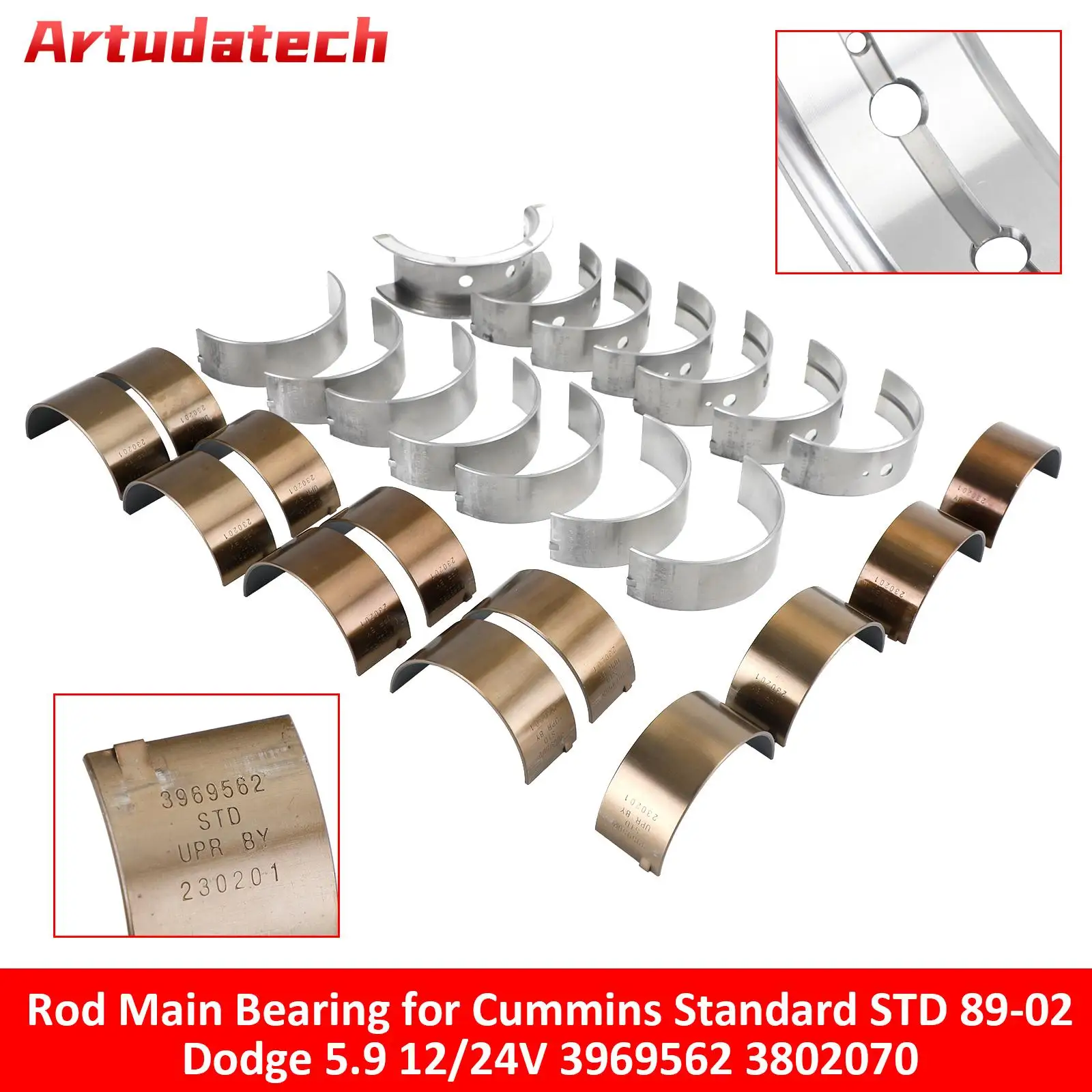 

Artudatech Rod Main Bearing for Cummins Standard STD 89-02 Dodge 5.9 12/24V 3969562 3802070