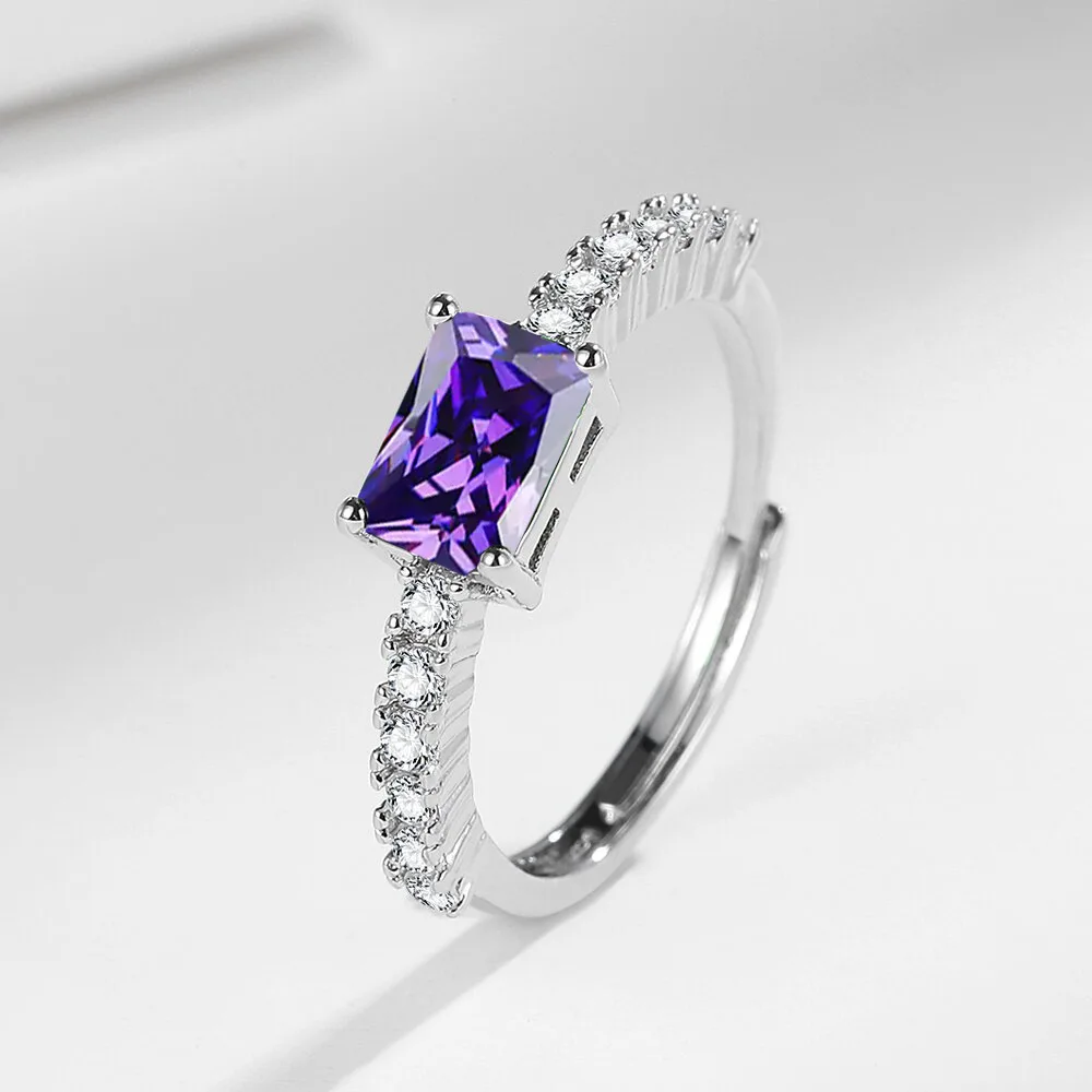 

Изысканное кольцо из стерлингового серебра 925 пробы с квадратным цирконом, модное и универсальное простое регулируемое женское кольцо