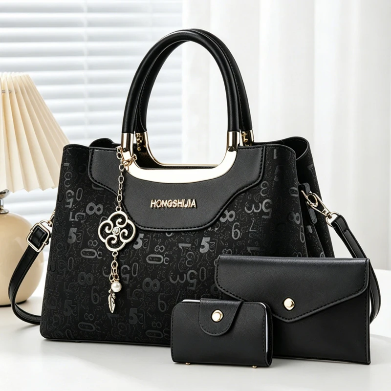3-piece Fashion Women's Handbag Set, Light Luxury Digital Print Crossbody Bag for Women, Large Capacity Multi-Pocket Shoulder