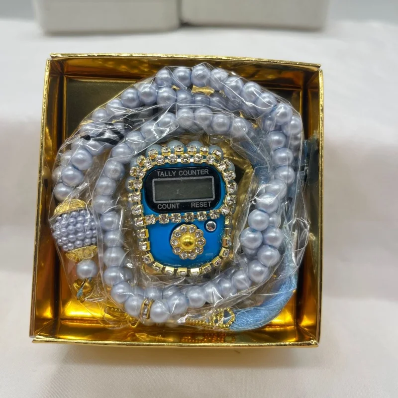 New Reset Finger Counter Prayer Bead Set With Paper Box,99 Crystal Glass Beads Bracelet Combination Set,Ramadan Prayer Bead Gift