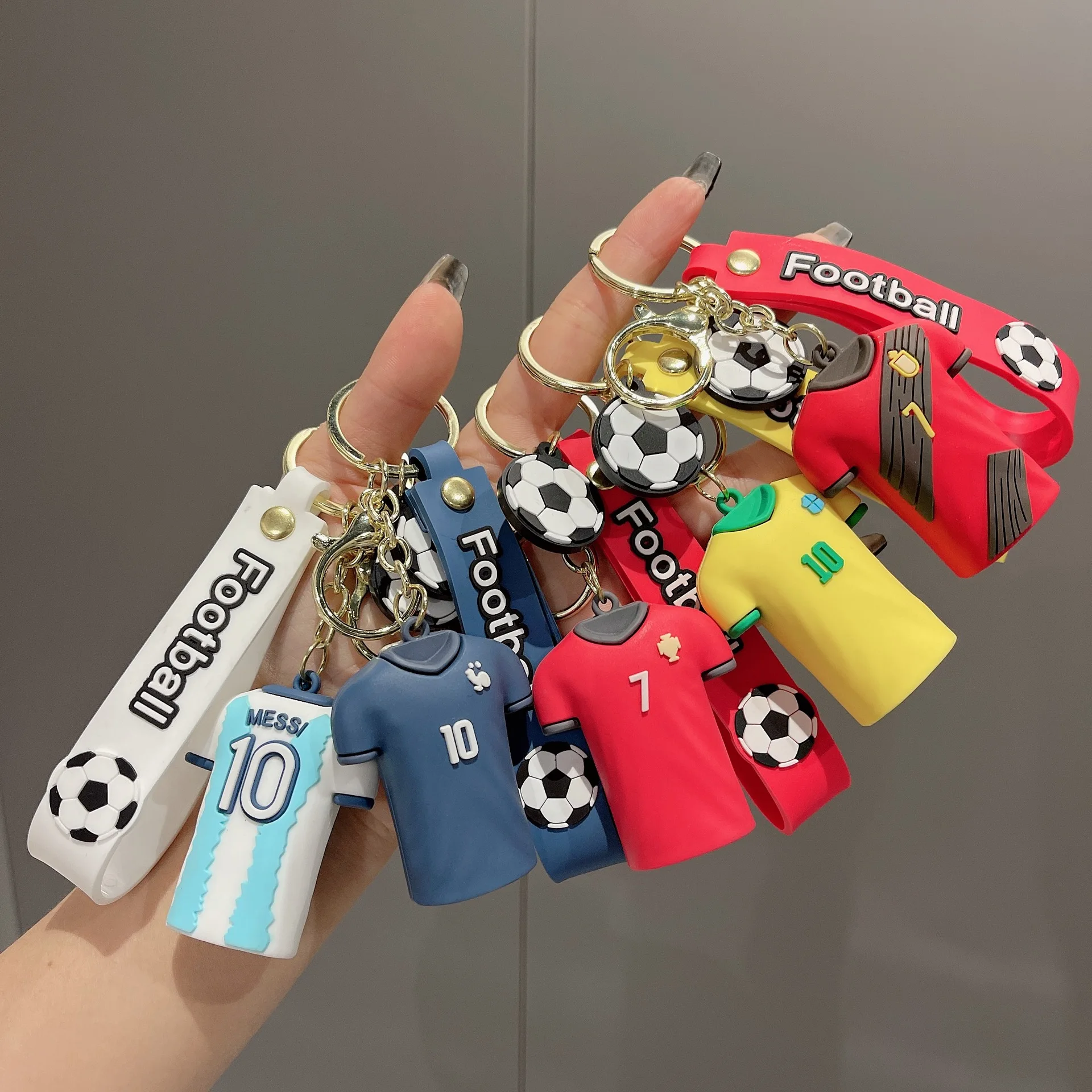 World Cup Soccer Jerseys Fashion Creative Trends Pvc Football Clothing Pendant Car Key Chain Boys Schoolbag Men And Women Gifts