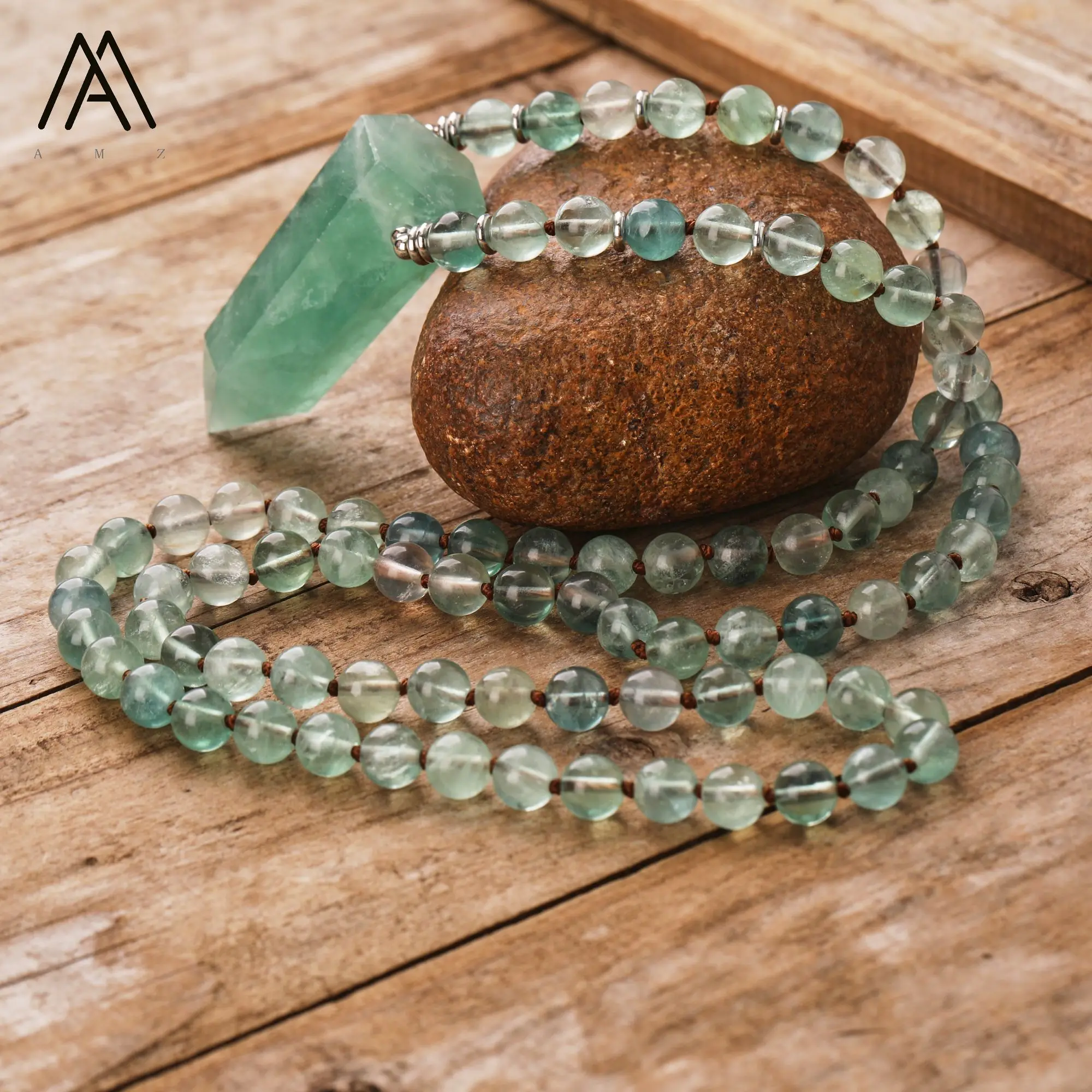 Natürlicher Regenbogen-Fluorit-Heilpunkt-Anhänger für Damen, 108 Gebetsperlen, Mala-Halskette, Meditation, spiritueller Schmuck, Geschenke – Detail 8