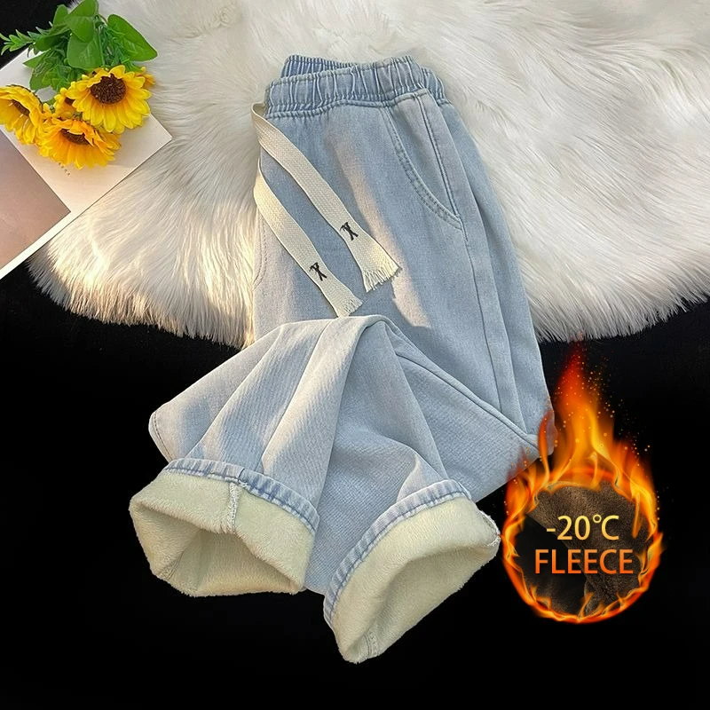 

Осень-зима, мужские плюшевые толстые флисовые брюки, однотонные термоджинсы, ветрозащитные теплые хлопковые джинсовые брюки, 4 цвета, универсальные