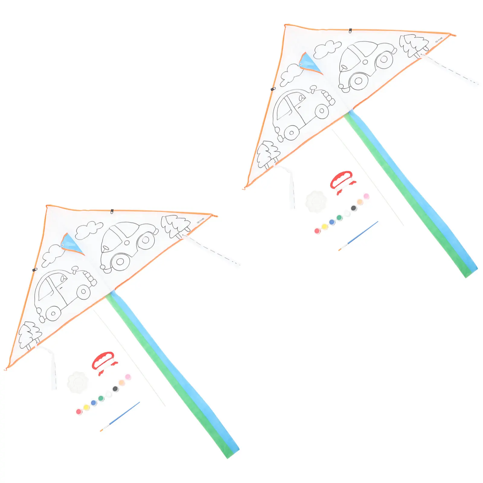

DIY Hand Painted 2 Sets Blank Polyester Coloring Kite Toy for Kids Outdoor Activity Long Flying Beach Play Children