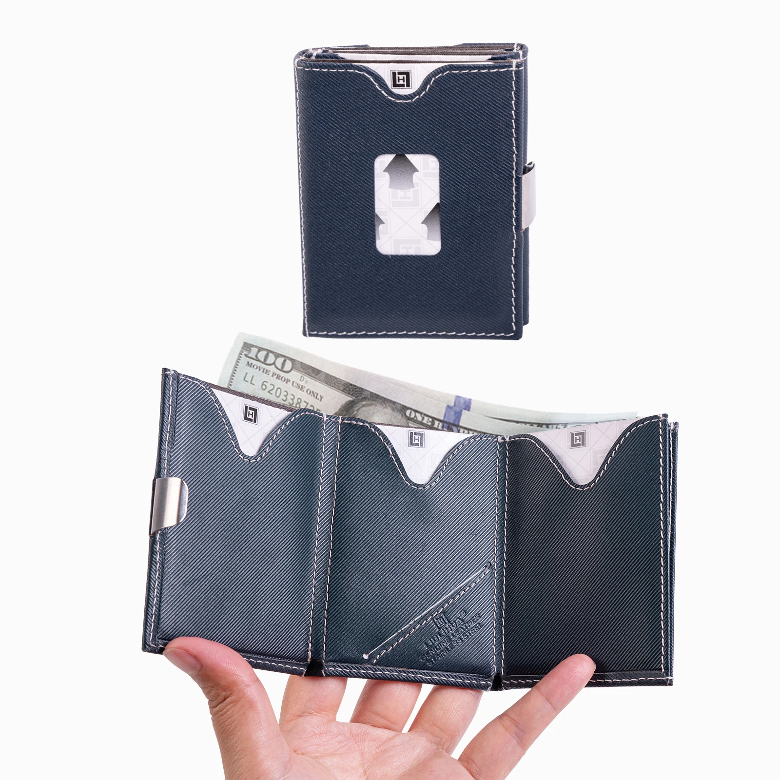 llh MIW 424 Dompet Mini Lipat Dua Kulit Pria dengan Perlindungan RFID Merah Kaya, Merah, Satu Ukuran, Kontemporer