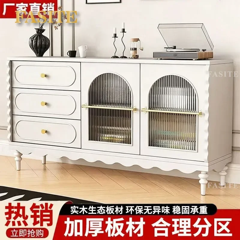For Solid Wood Dining Side Cabinet Glass Door Wall Mounted American Retro Tea Cabinet Multi Layer Large Capacity Storage