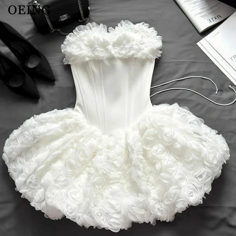 

OEING Elegant A-Line Prom Dresses Sweetheart 3D Flowers Mini Party Dresses Gala Women платье вечернее Customized