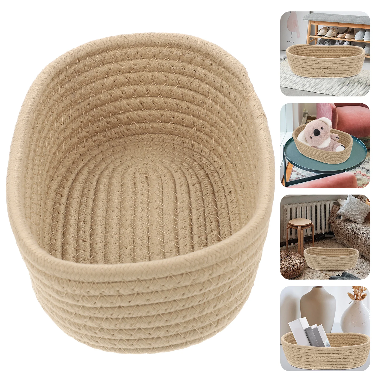 

Cotton Woven Storage Basket Large Size Organizing Container for Sundries Books Desktop Clothes Holder Small Woven Basket
