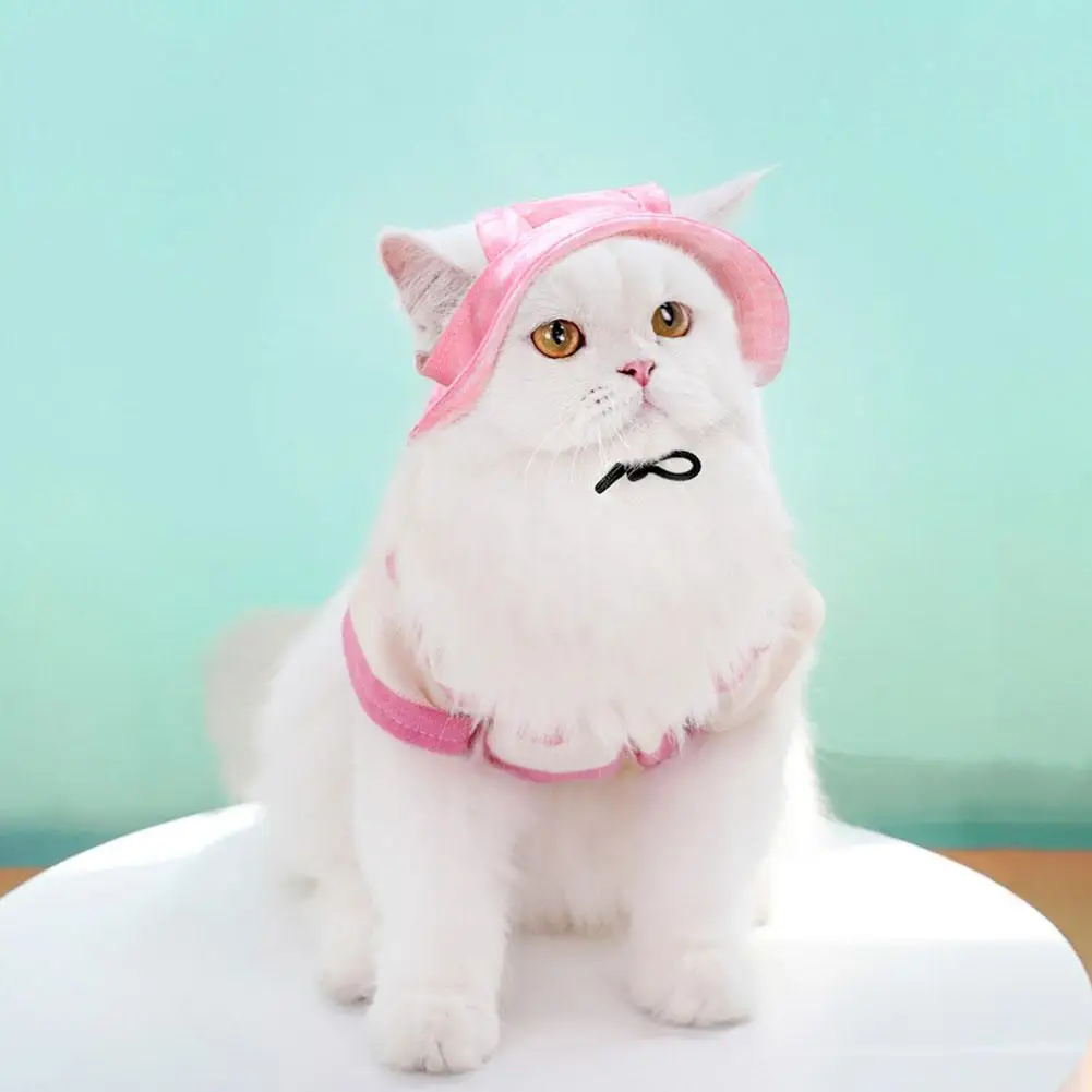 Cute Pet Sun Hat Cat Sun Hats for Dog Baseball Cap Round Brim Cat Hat Bucket Hat OPet Caps with Ear Holes Adjustable Drawstring