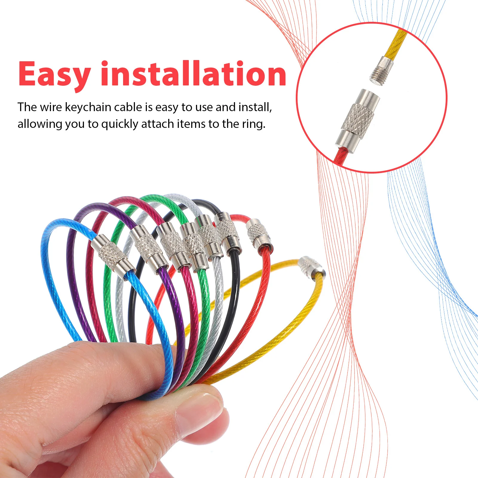 

16 pcs Stainless Steel Wire Luggage Tag Key Ring Large Metal Keychain Cable For Keys Bags Travel Multi-Color Tag Keeper