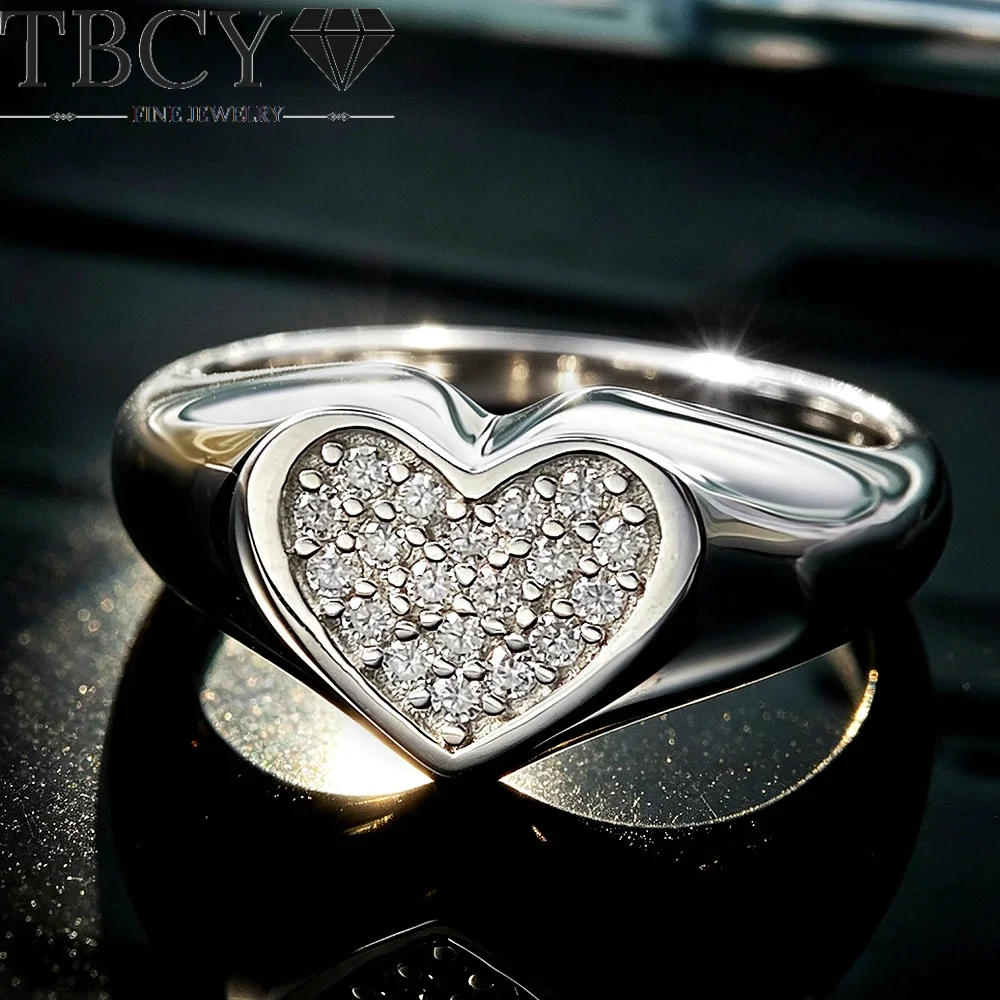 TBCYD D VVS1 Heart Shape Moissanite Promise Ring S925 Stering Silver 18K White Gold Plated Sparkling Party Jewelry Gift for Her
