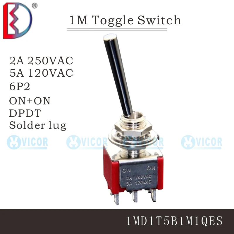 1MD1T5B1M1QES 1MS1T5B1M1QES Round long handle DPDT SPDT 3P2 6P2 2NO M6 Dailywell toggle switch ON+ON Long lever