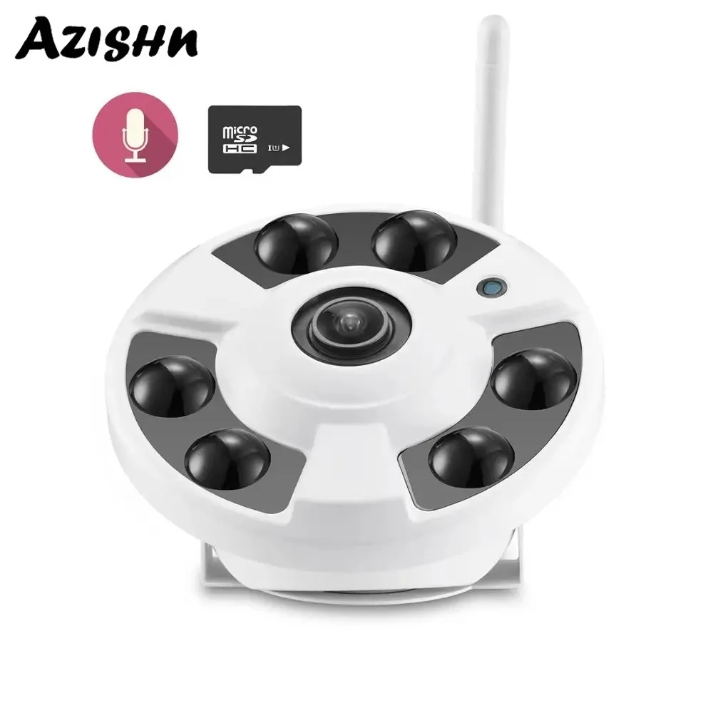 

AZISHN Fisheye Lens Panoramic 180 degree 5MP Wifi Camera Motion Detection 1.7mm Audio IP Camera Home CCTV Security Monitor iCSee