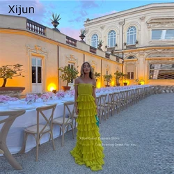 Xijun Elegant Chiffon Evening Dresses Tiered Ruffles Formal Prom Dresses Spaghetti Strap Floor Length 2023 Prom Gowns Women Sexy