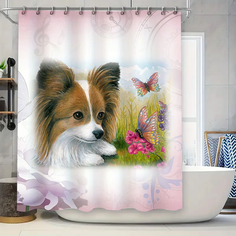 

Красочная занавеска для душа с принтом бабочки и собаки, домашний декор, водонепроницаемая ткань, идеально подходящая для украшения ванной комнаты