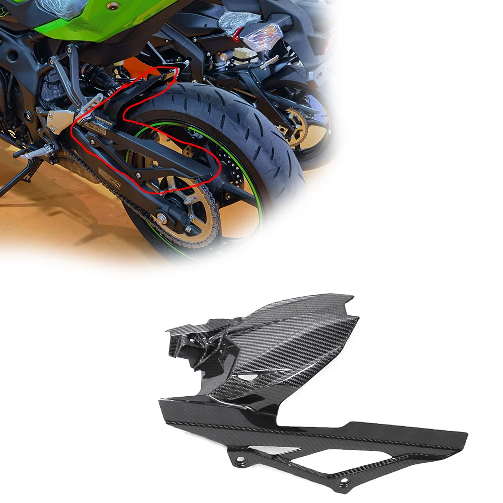 100% 3K Full Carbon Fiber Motorcycle Body Rear Hugger Rear Fender Splash Mud Dust Guard Mudguard For Kawasaki ZX25R 2020-2022