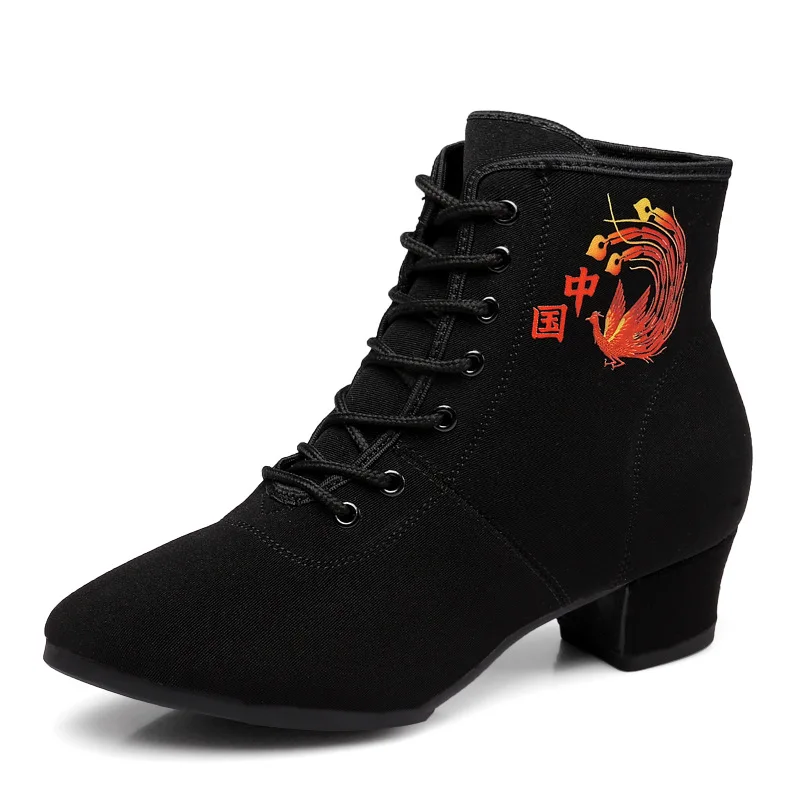 XIHAHA High Top Latin Dance Shoes Sneakers Women Black Salsa Jazz Dancing Boots Shoe Heel Outdoor Adult Woman Ballroom Dance