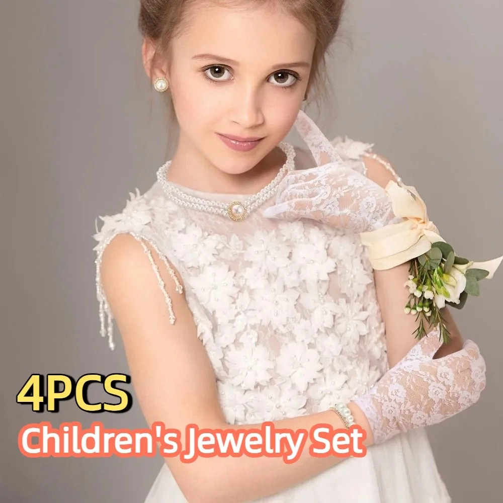 

Trendy Children's Pearl Jewelry Set French Style Double-layers Collarbone Chain Court-style Jewelry Set Adjustable