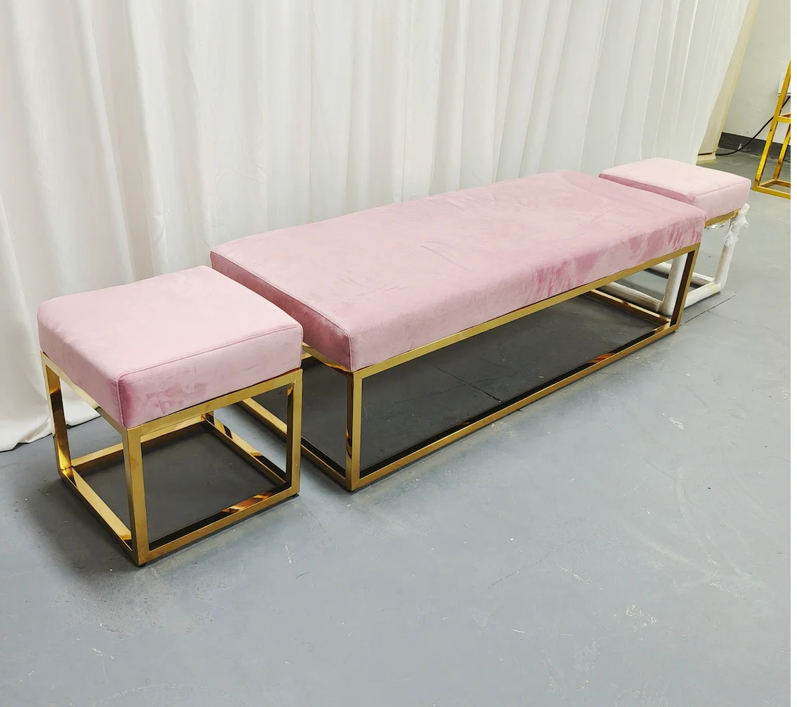 Luxury Wedding Stage Sofas Decoration Velvet Cushion Golden Stainless Steel Wedding Loveseat Sofa