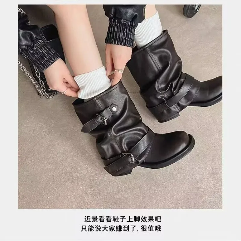 Autumn and Winter Fashion Retro Brown Western Cowboy Boots Women's Boots New Look Slim Thick and Stacked Short Boots