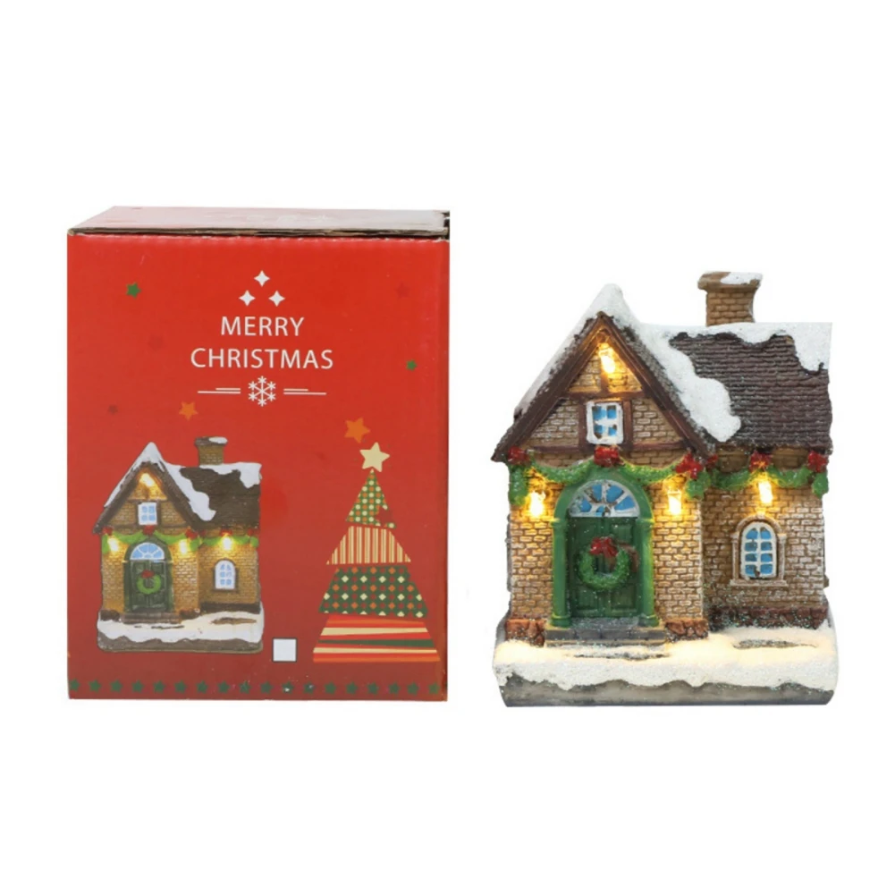 Christmas Decoration House LED Light Xmas Ornaments Small Resin Mini House Miniature Decoration for Home For Home Kids Gifts