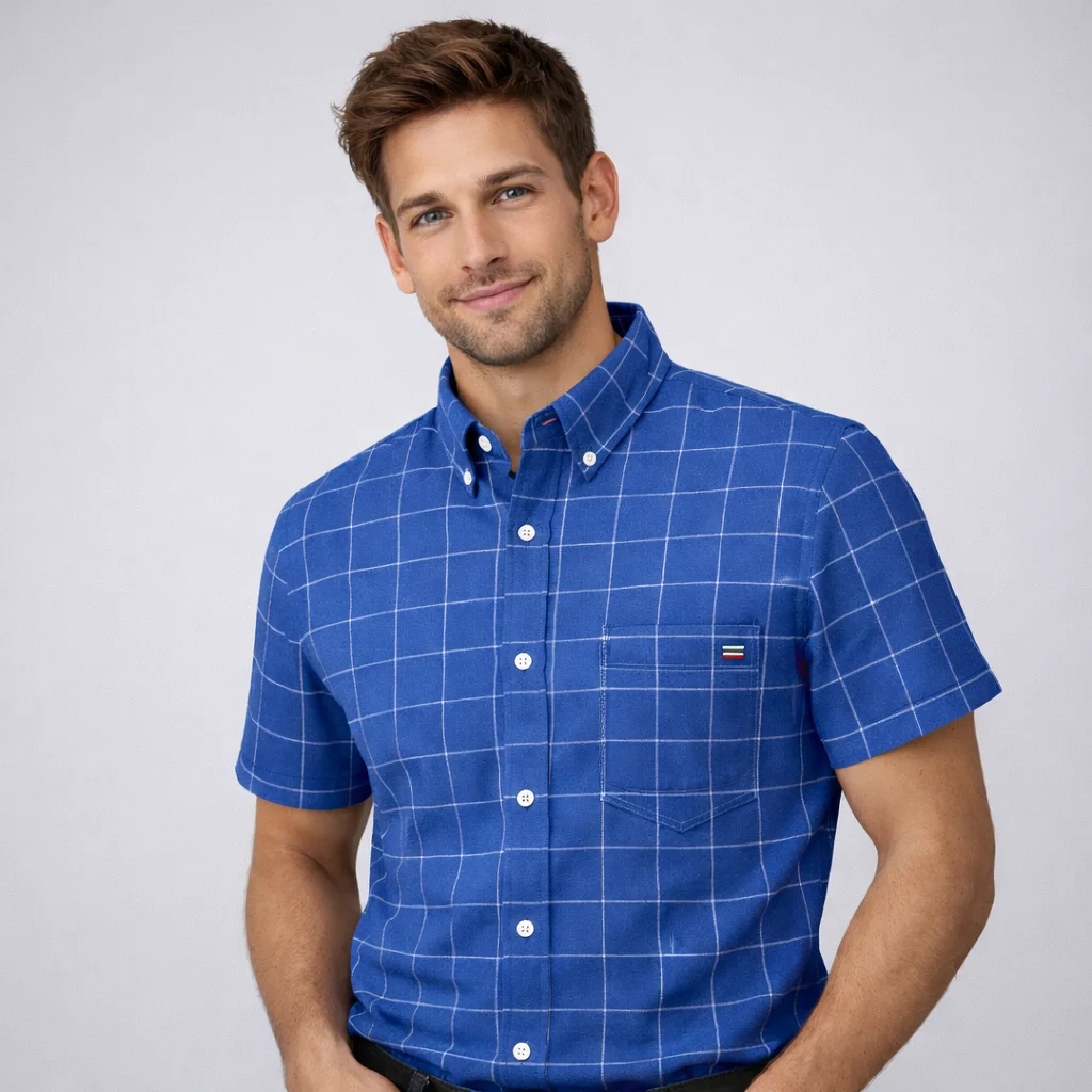 

Men's Oxford Short Sleeve Single Pocket Square Collar Soild Plaid Striped Summer Casual Shirts Comfortable Cotton Shirt