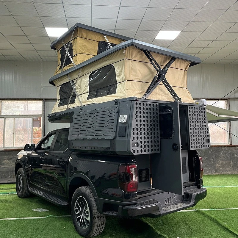 Slide in Pickup Truck Rooftop Tent Shell Flatbed Camper With Canopy Design for tacoma tundra GMC Sierra 1500