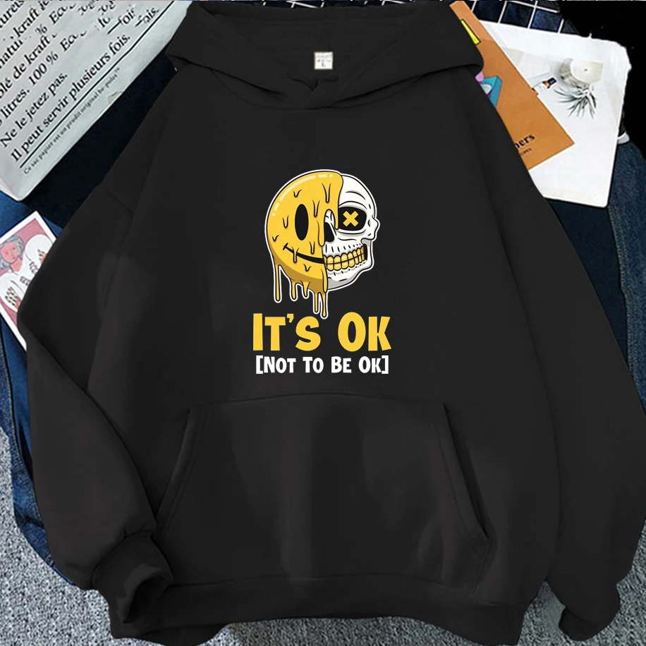 

Bad Emojis Skull Pattern Neutral Hoodies Not to Be Ok Simple Letter Men Women Pullover Loose Casual Hip-hop Couple Harajuku Tops
